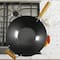 Kenmore® Hammond 14'' Black Flat Bottom Carbon Steel Wok with Wooden Handles